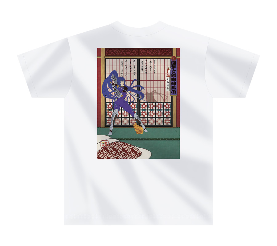 浮世絵風 対魔忍水城ゆきかぜ＆秋山凜子 影絵女郎蜘蛛退治Tシャツ